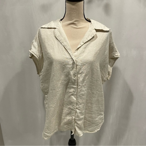 Banana Republic cream linen cap sleeve breezy button front oversized blouse - Picture 7 of 7